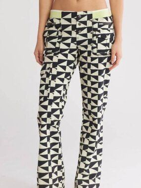 NEW FREE PEOPLE Women’s Off The Grid Wide Leg Pants Size M Black/Beige